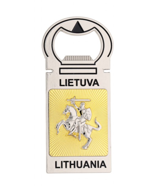 Magnetas atidarytuvas sidabrinis Vytis auksiniame fone